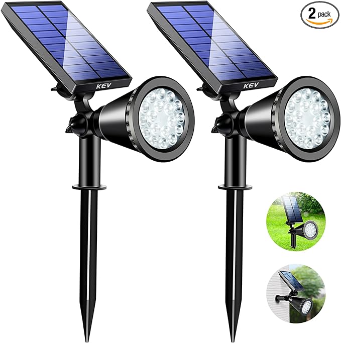 KEV 800 Lumens Solar Spot Lights Outdoor, 18 LEDs Solar Flood Lights by KEV