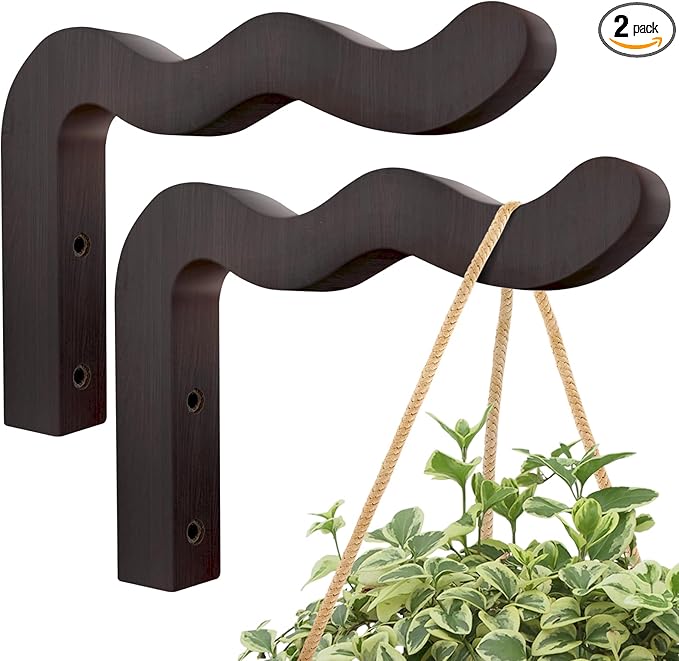 Wavy Plant Hanger Hooks – 2 Pack Rustic Wooden Wall Mounts by DSJIFGEW