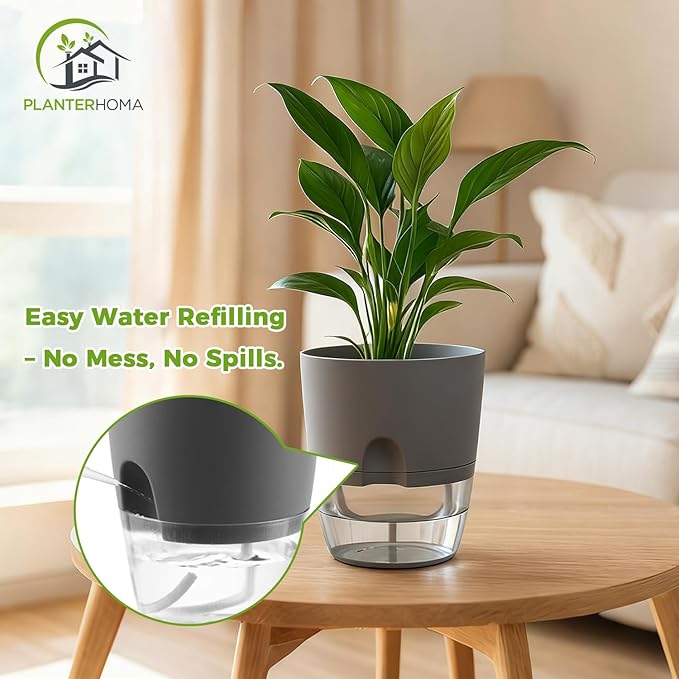 5 Pack Self Watering Pots for Indoor Plants, PlanterHoma 4 Inch Plant Pot - Image 7