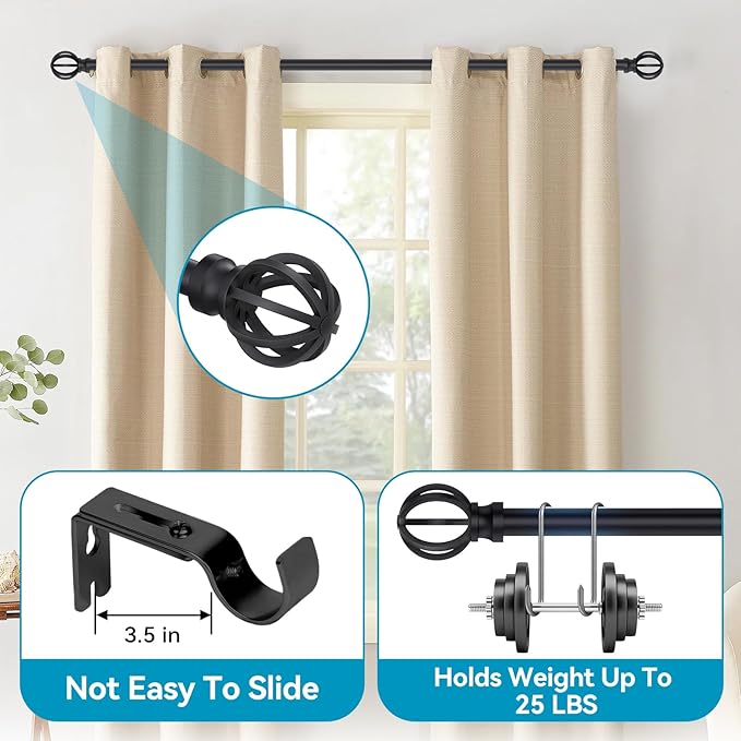 Black Curtain Rods for Windows 28 to 48 Inch, 2 Pack 5/8" Diameter Heavy Duty - Image 2