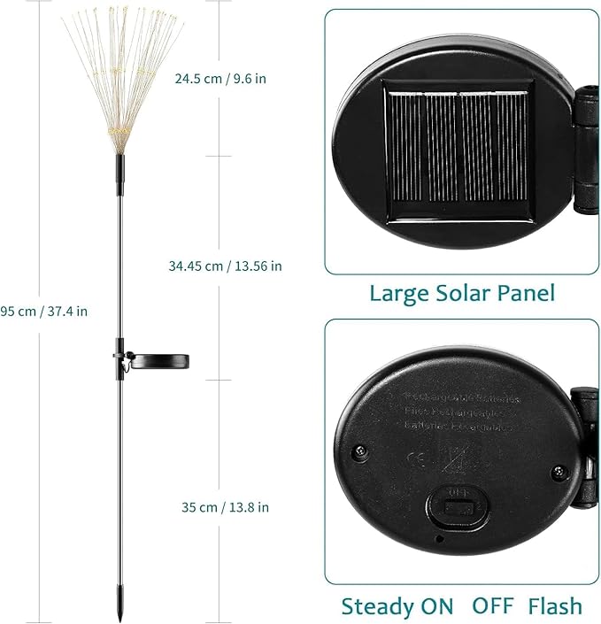JJGoo Solar Firework Lights, 4 Pack 120 LEDs 2 Lighting Modes Solar Garden - Image 2