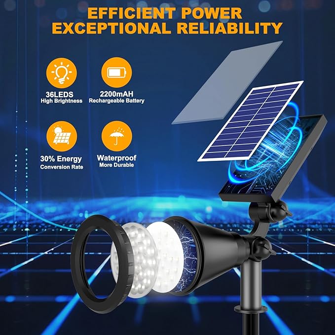 Solar Lights Outdoor Waterproof, 36 LEDs Adjustable Solar Spot Lights Outdoor - Image 2