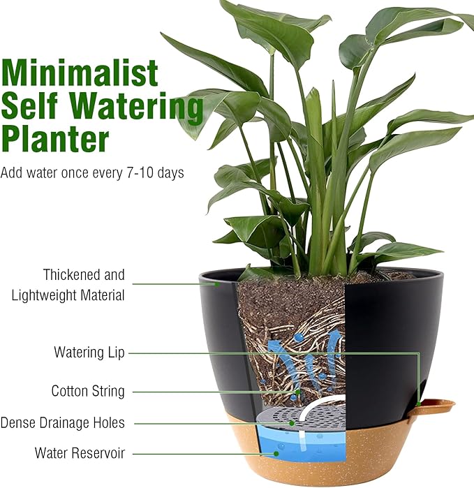 12 inch Large Self Watering Pots, Flower Plant Pots - Image 4