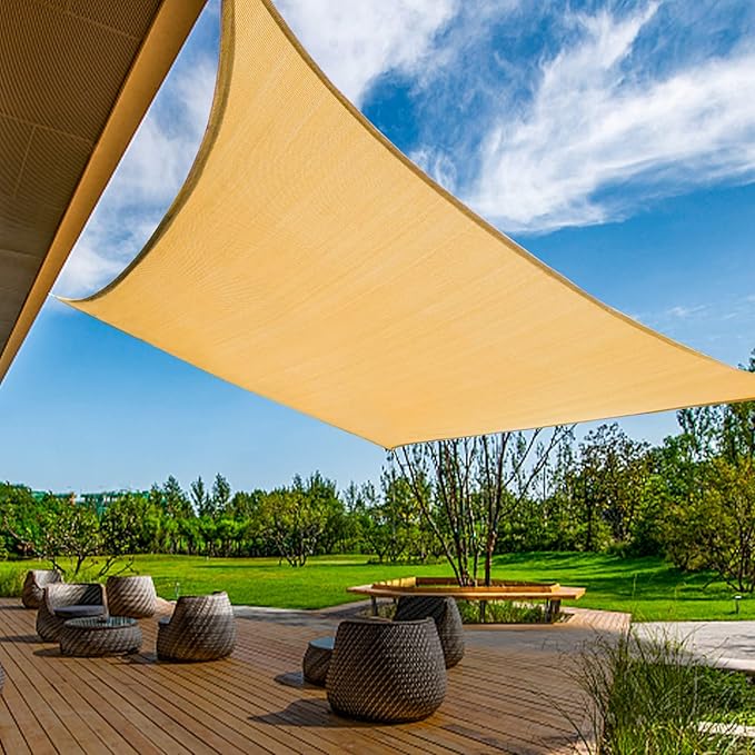 KANAGAWA 18'X22' Sand Custom Size Sun Shade Sail Rectangle UV Block Canopy Cover by KANAGAWA