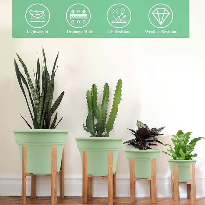 13 Inch Plastic-Flower-Pot-for-Indoor-Plants, 4 Pack Large Outdoor Planter Pot - Image 3