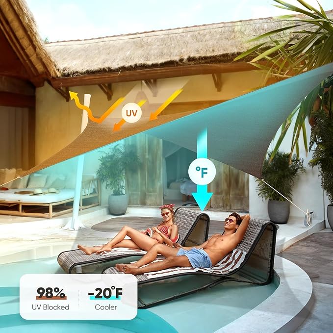 Quictent 185G HDPE Square 24x24FT Sun Shade Sail Canopy 98% UV Block Top - Image 8