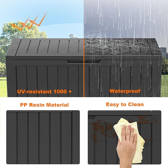 EasyUp 80 Gallon Resin Deck Box Storage Outdoor Waterproof Boxes Lockable UV - Image 4