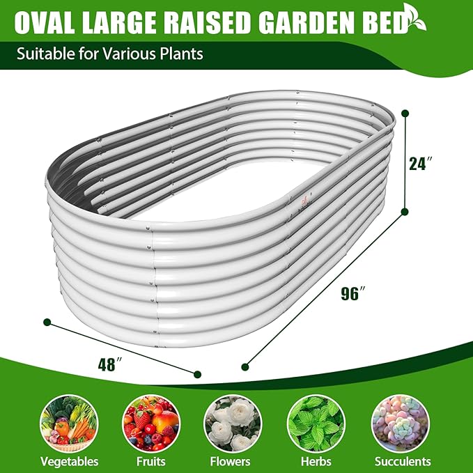 A ANLEOLIFE 12-Set 8X4X2 ft Galvanized Raised Garden Bed Kit, Oval Metal Deep - Image 3