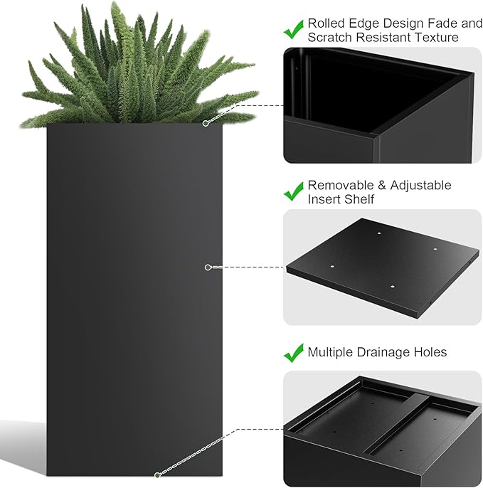 Metal Large Planter Box 15" L x 15" W x 30" H, Heavy Duty Tall Rectangle - Image 3