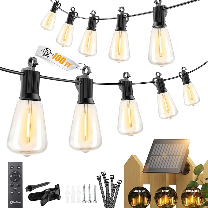 Brightown 100FT Solar String Lights Outdoor Waterproof, Patio Lights by Brightown