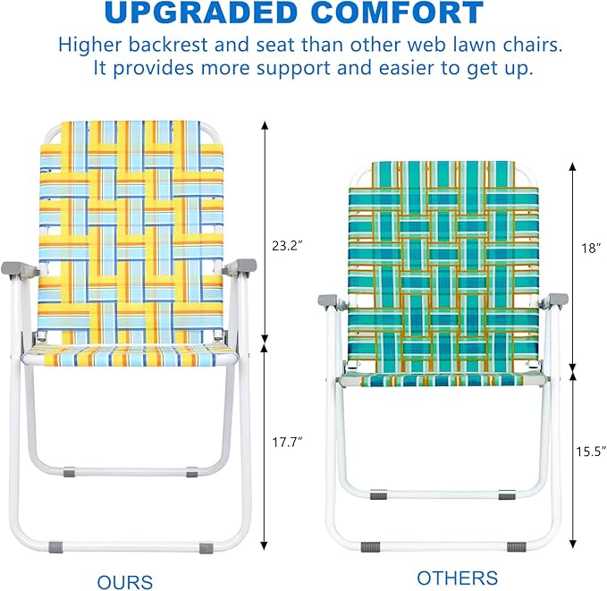 VINGLI Patio Lawn Webbed Folding Chairs Set of 4, Outdoor Beach Chair Portable - Image 4
