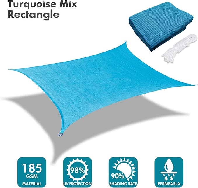 KANAGAWA 20'X20' Turquoise Mix Custom Size Sun Shade Sail Square UV Block - Image 2