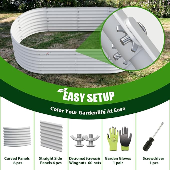 A ANLEOLIFE 12-Set 8X4X2 ft Galvanized Raised Garden Bed Kit, Oval Metal Deep - Image 8