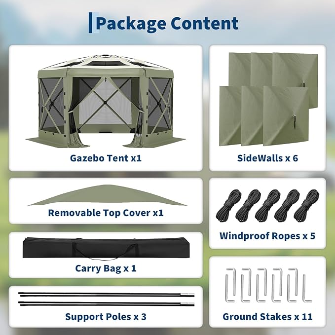 13x13FT 6-Sided Pop Up Gazebo Tent，One-Push Setup Canopy Tent - Image 9