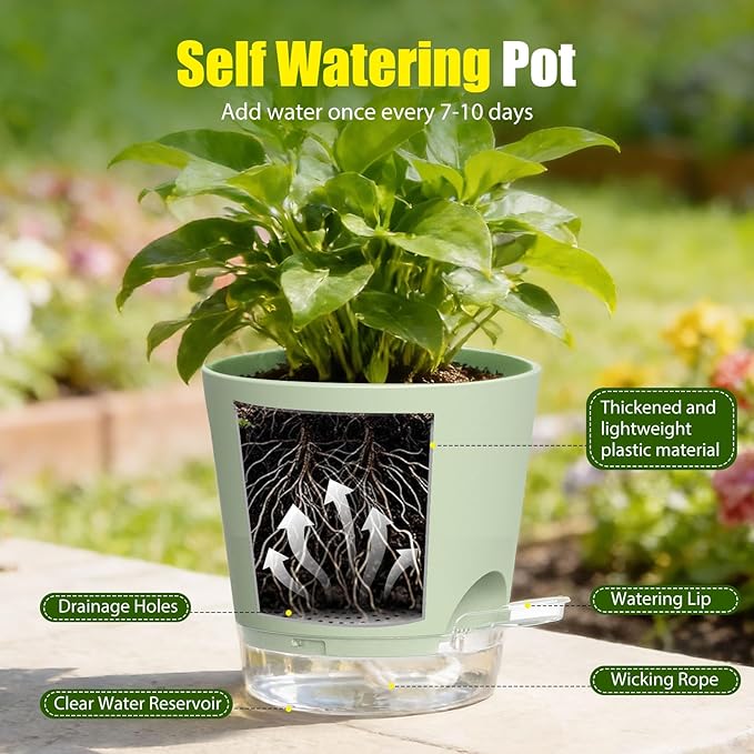 Plant Pots 4/5/5.5/6/6.5/7 Inch Self Watering Pots, 6 Pack Plastic Planters - Image 4