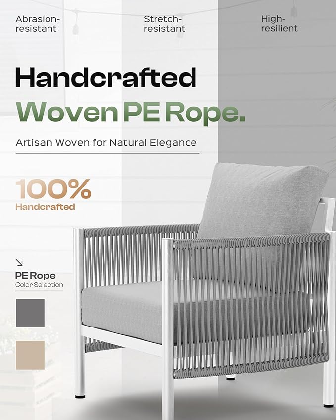 Aluminum Outdoor Sofa Armchair, HDPE Rope Patio Couch - Image 4