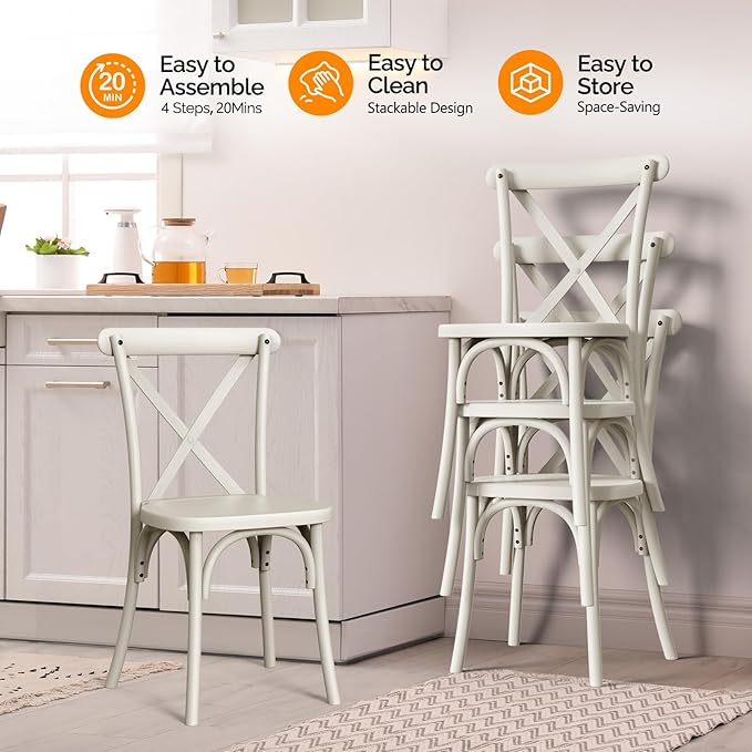 VINGLI Plastic Outdoor Dining Chairs Set of 2, Stackable Patio Cream White - Image 6