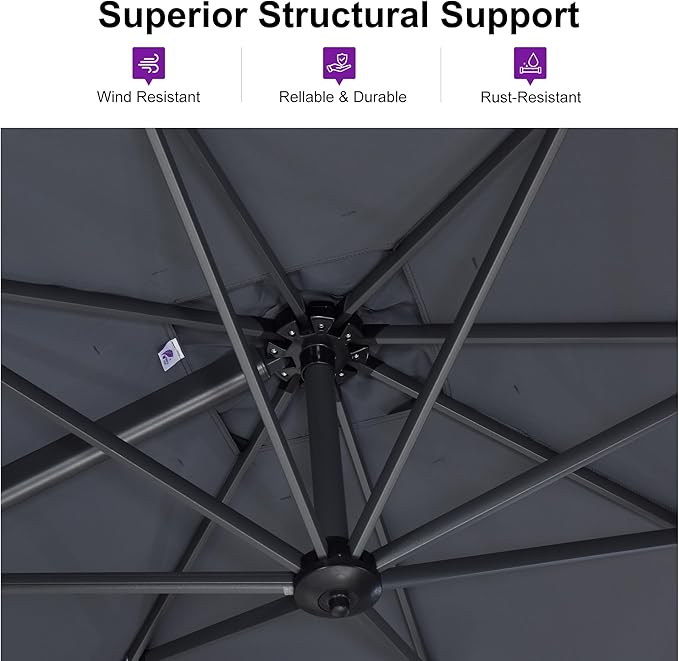 PURPLE LEAF 9 Feet Patio Umbrella Outdoor Cantilever Square Umbrella Aluminum - Image 3