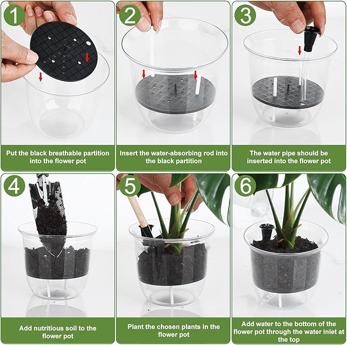 Plant Pots 6/5/4 inch Set of 3, Self Watering Pots - Image 6