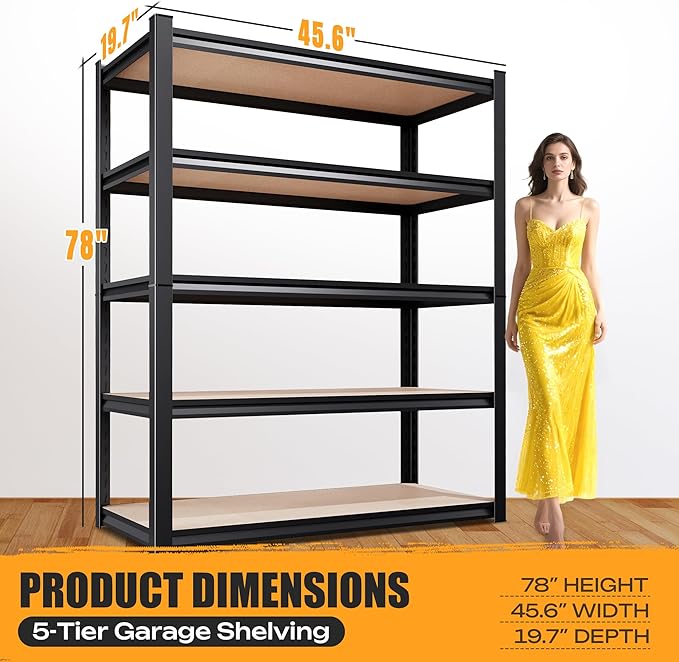 AOAORRG Set of 5 Garage Shelving Heavy Duty Storage Shelves, Metal Adjustable - Image 3