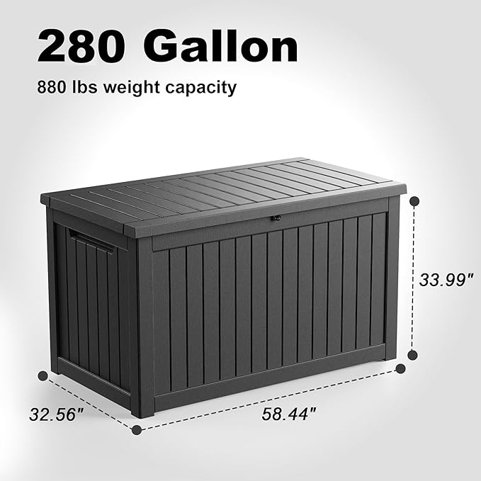 280 Gallon Outdoor Storage Box, Large Resin Deck Box - Image 2