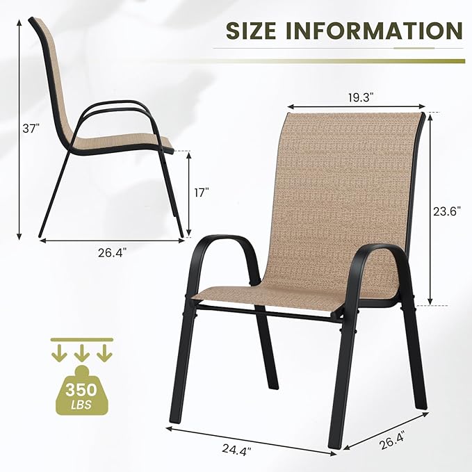 UDPATIO Patio Chairs Set of 4, Stackable Outdoor Dining Chairs - Image 3