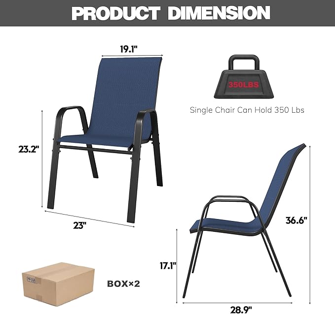 Patio Chairs Set of 8, Stackable Outdoor Dining Chairs - Image 8