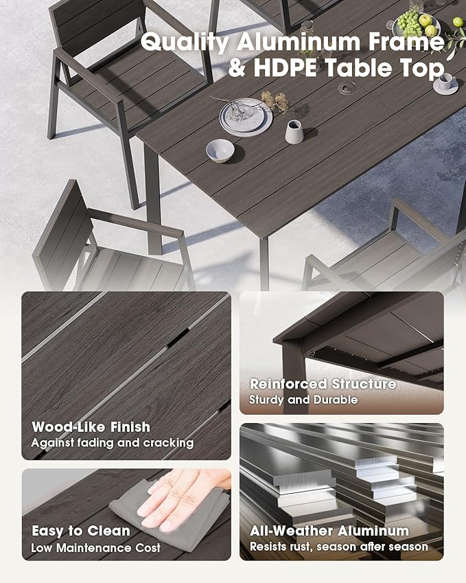 Outdoor Patio Dining Table, Aluminum & HDPS Outdoor Table - Image 3