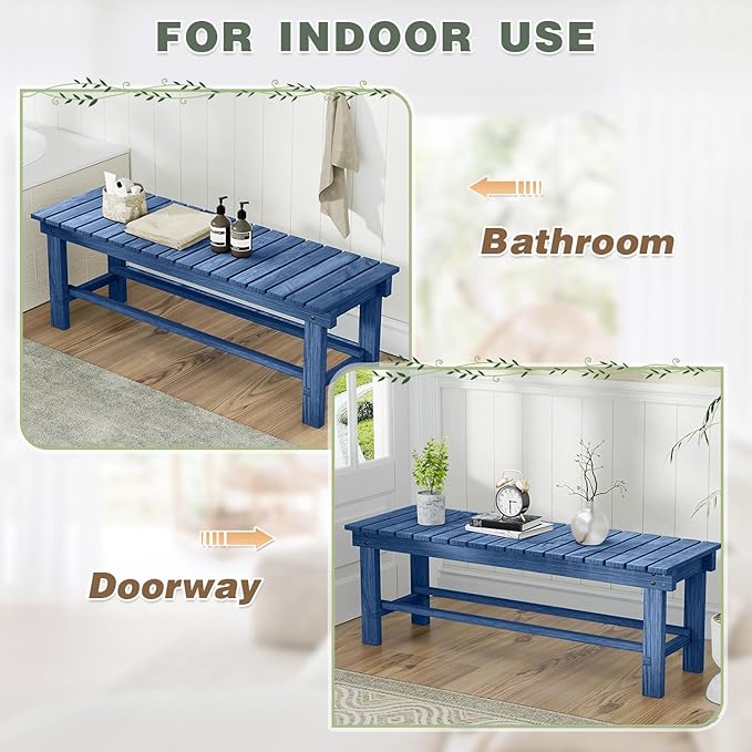 Outdoor Garden Wood Bench, 3-Person Weatherproof Wooden Bench Park Narrow Bench - Image 8