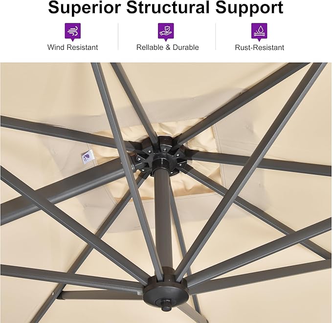 PURPLE LEAF 9' X 11.5' Patio Umbrella Outdoor Cantilever Rectangle Umbrella - Image 3