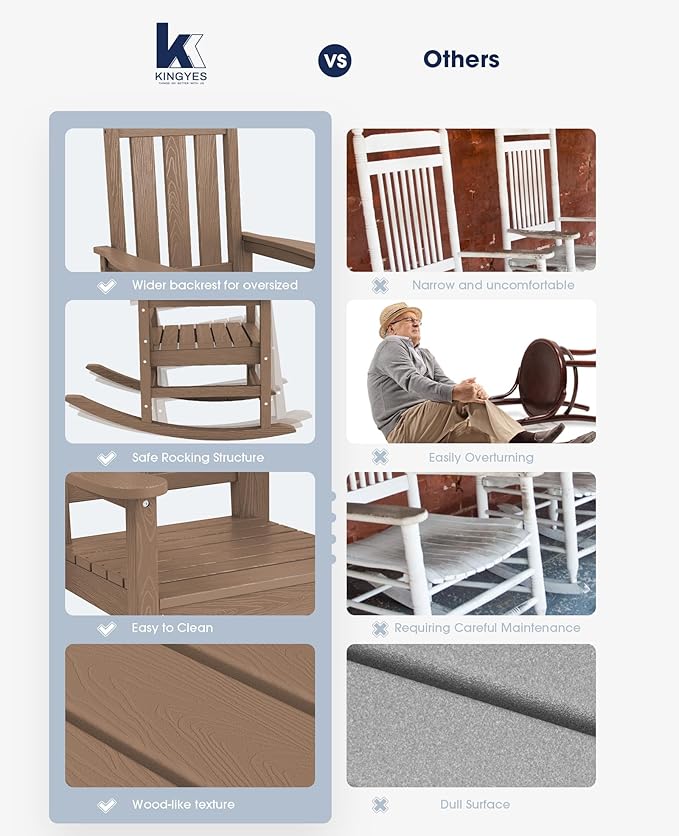 KINGYES Oversized Outdoor Rocking Chair, All-Weather Patio Rocking Chairs - Image 8