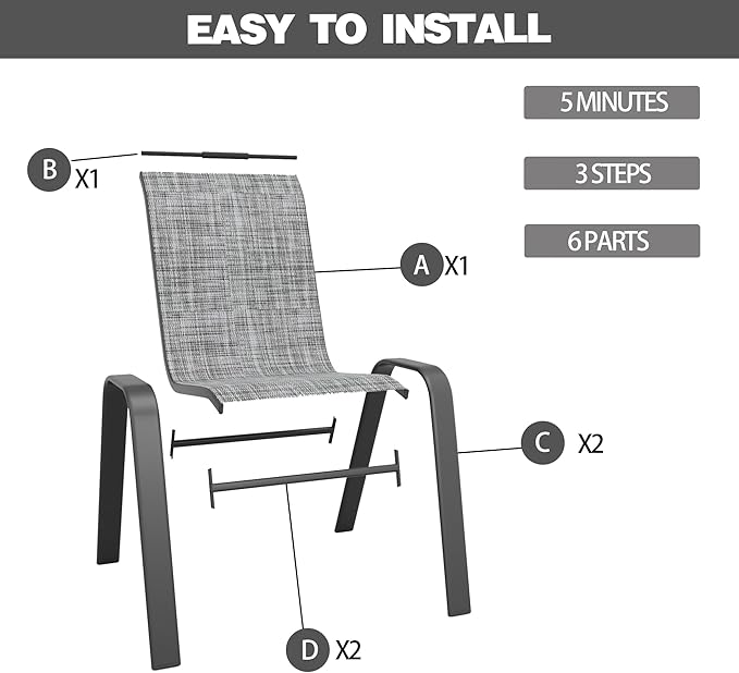 Patio Chairs Set of 6, Stackable Outdoor Dining Chairs - Image 2