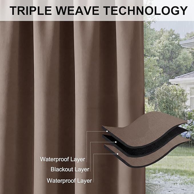 RYB HOME Outdoor Curtains for Patio Waterproof Block Sunlight Thermal Insulated - Image 7