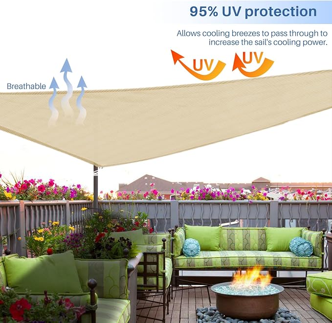 E&K Sunrise 20' x 20' x 20' Sun Shade Sail Triangle Canopy Shade Cover UV Block - Image 5