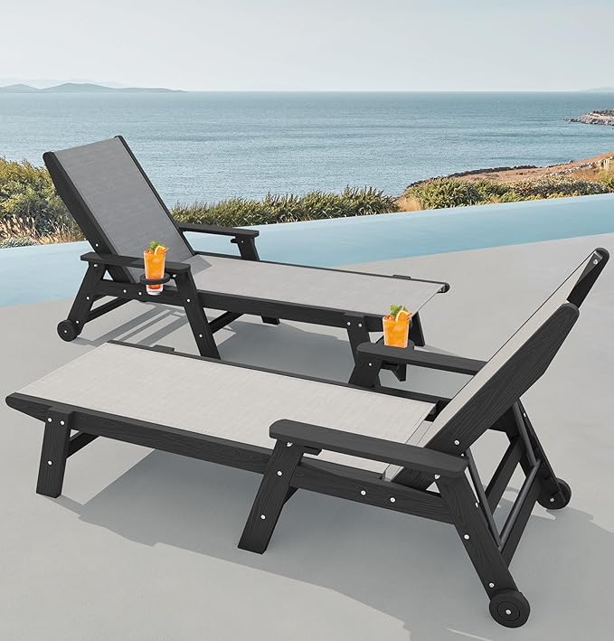 SERWALL Textilene Patio Chaise Lounge Chair Set of 2, 5 Positions Outdoor - Image 2