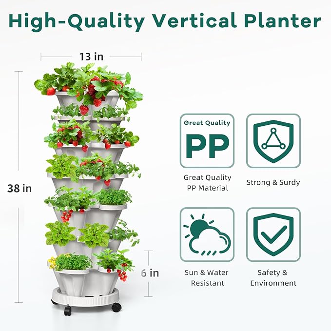 7 Tiered Strawberry Vertical Planter 2 Pack, Stackable Tower Garden Planter - Image 2