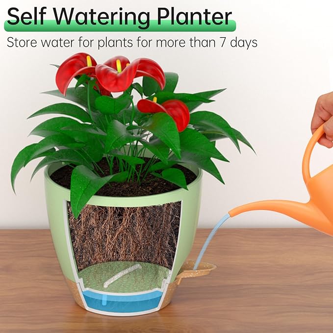 ZMTECH 8 Inch Hanging Planters for Indoor Outdoor Plants, 2 Pack Self Watering - Image 4