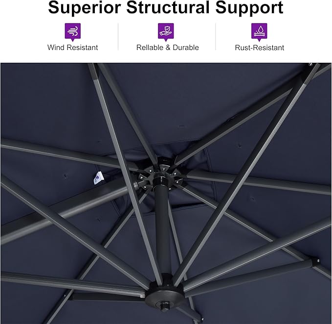 PURPLE LEAF 9 Feet Patio Umbrella Outdoor Cantilever Square Umbrella Aluminum - Image 3