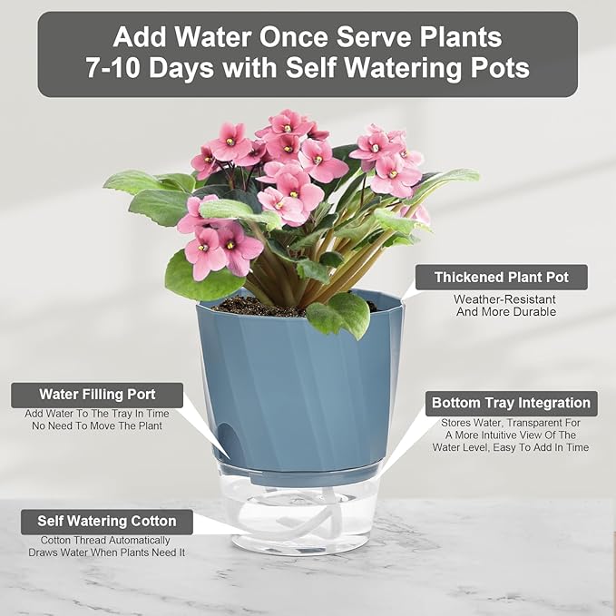 KIMCHOMERSE Self Watering Plant Pots, 4.7 Inch Plant Pots 6-Pack Indoor Planter - Image 4