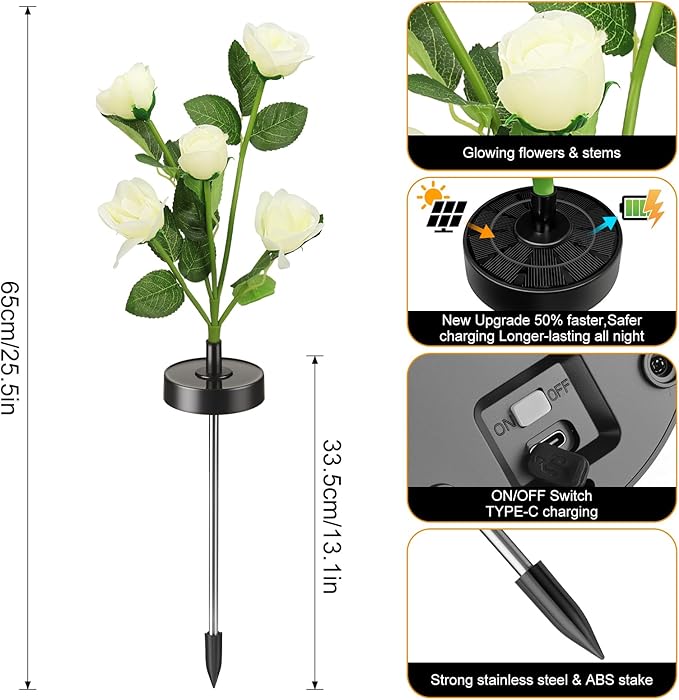 Upgraded Solar Garden Lights, 4 Pack Outdoor Solar Lights, New Round Panel - Image 3