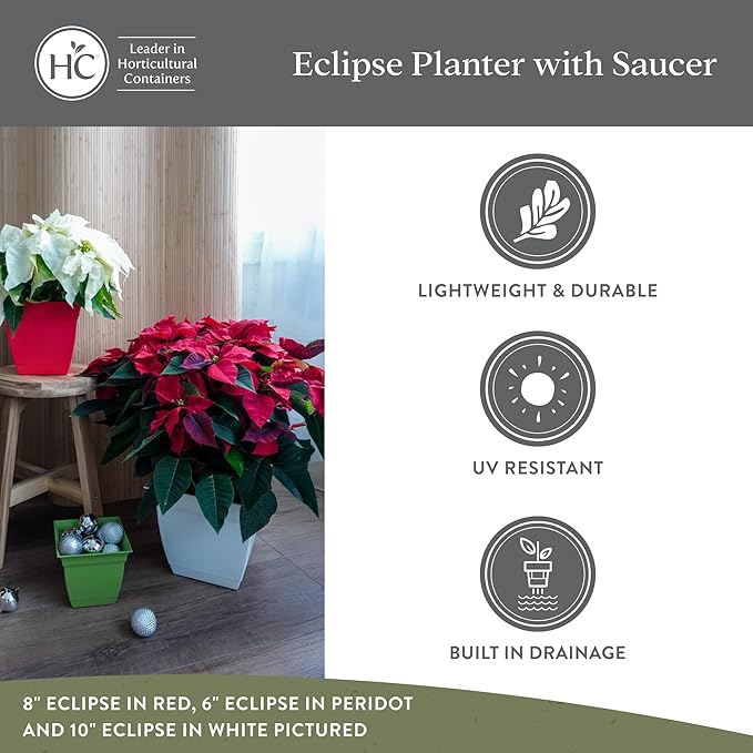 The HC Companies Eclipse Square Plastic Planter w/Attached Saucer - Image 4