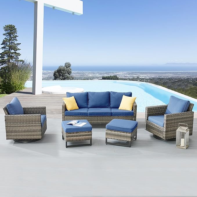 Belord Wicker Chairs Outdoor Bistro Set Oversize Patio Swivel Rocker, Rattan - Image 3