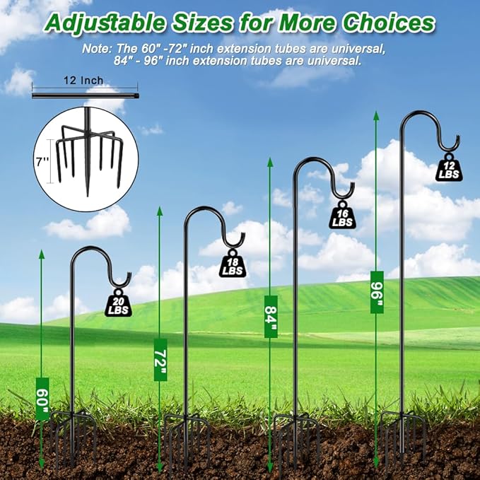 84" Shepherds Hooks for Outdoor, Heavy Duty Bird Feeder Pole - Image 4