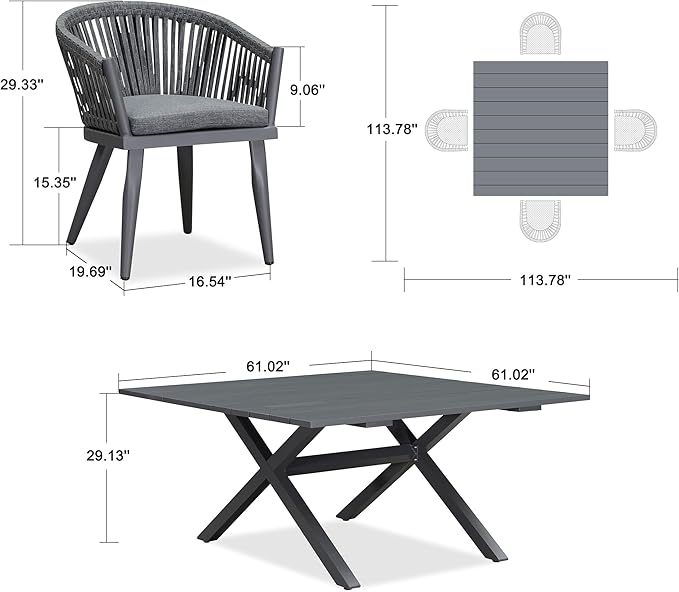 PURPLE LEAF 5 Pieces Oversized Square Outdoor Dining Set - Image 7
