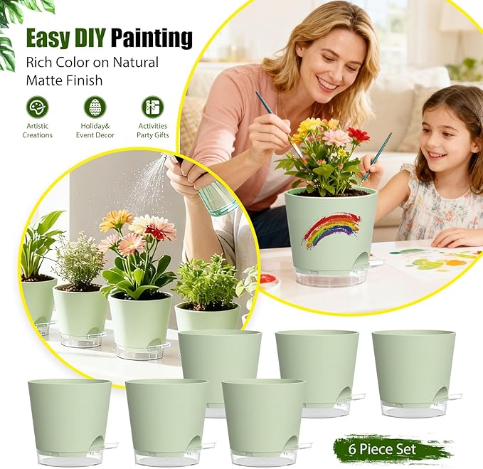 Plant Pots 4 Inch Self Watering Pots, 6 Pack Plastic Planters - Image 6