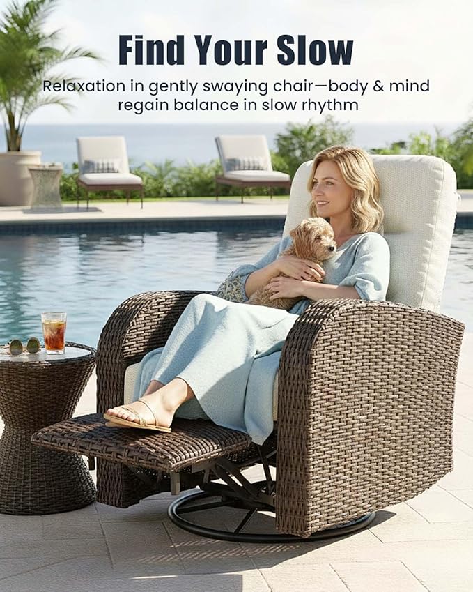 Outdoor Swivel Recliner Chair, All-Weather Wicker Reclining Patio Chair - Image 3