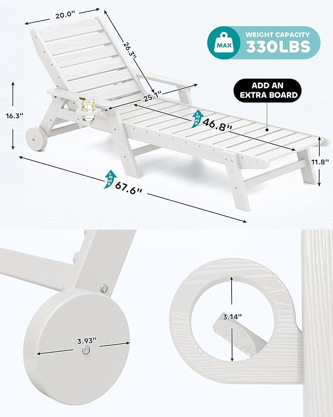 SERWALL Patio Chaise Lounge Chair Set of 6, 5 Positions Adjustable Poly Outdoor - Image 2