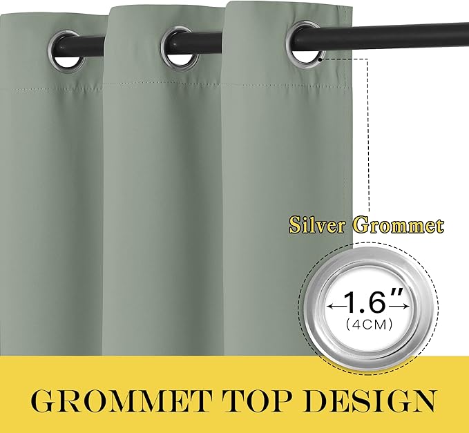 NICETOWN Blackout Sage Green Curtain 54 inches Long, Grommet Thermal Insulated - Image 2