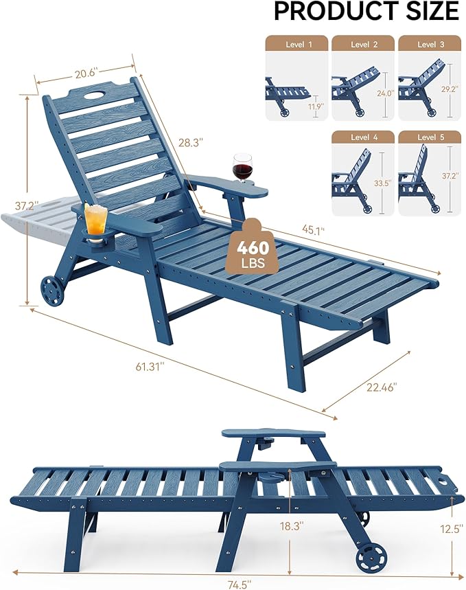 Carauci Lounge Chair Outdoor, HDPE Chaise Lounge - Image 3