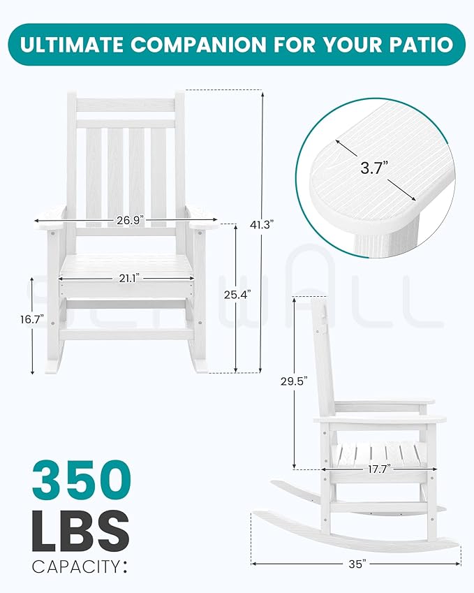 SERWALL Oversized Outdoor Rocking Chair Set of 2, HDPE Rocker - Image 3